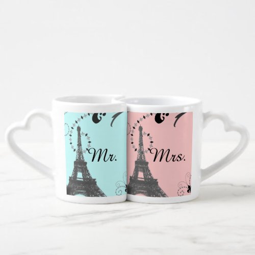 modern eiffel tower vintage paris wedding coffee mug set