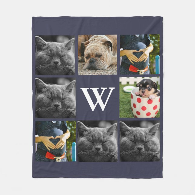 Modern Eight Family Photo Family Initial Letter Fleece Blanket (Front)