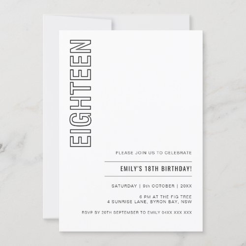 Modern Eighteen 18th Birthday Party Invitation