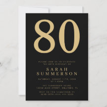 Modern Eightieth Black Gold 80th Birthday Party