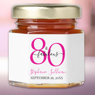 Modern Eighty and Fabulous Pink Name 80th Birthday Honey Jar Favors