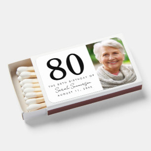 Modern Eighty Black White Photo 80th Birthday Matchboxes