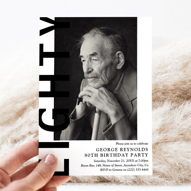 Modern EIGHTY Photo 80th Birthday Party  Invitation (Creator Uploaded)