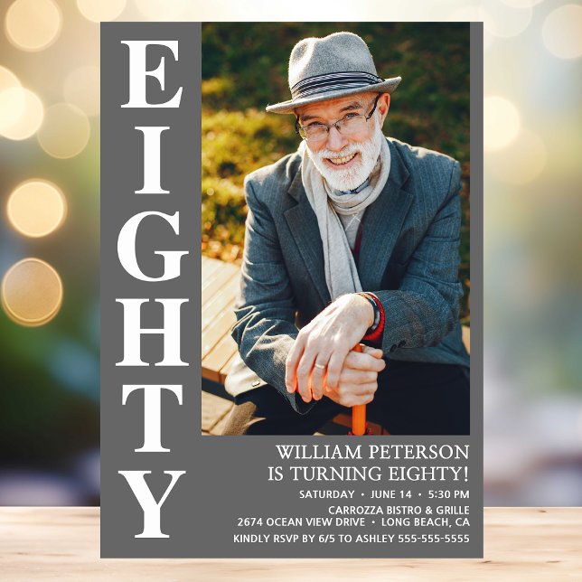 Modern EIGHTY Photo 80th Birthday Party Invitation (Creator Uploaded)