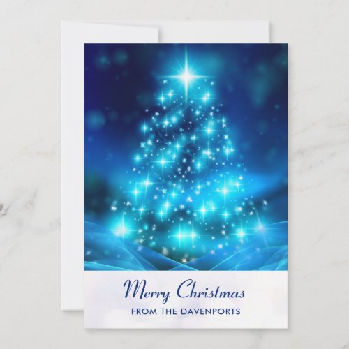 Modern Electric Blue Christmas Tree Holiday Card