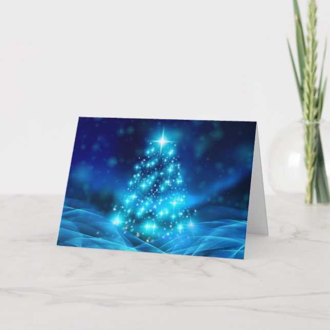 Modern Electric Blue Christmas Tree Holiday Card (Front)