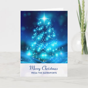 Modern Electric Blue Christmas Tree Holiday Card