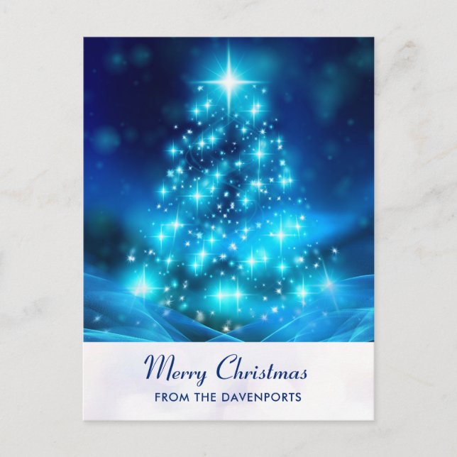 Modern Electric Blue Christmas Tree Holiday Postcard (Front)