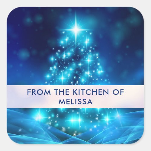 Modern Electric Blue Christmas Tree Kitchen Square Sticker