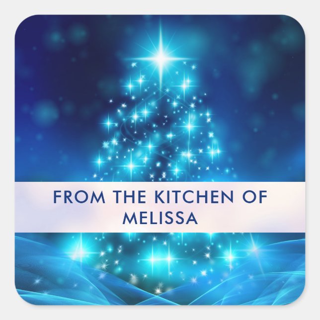 Modern Electric Blue Christmas Tree Kitchen Square Sticker (Front)