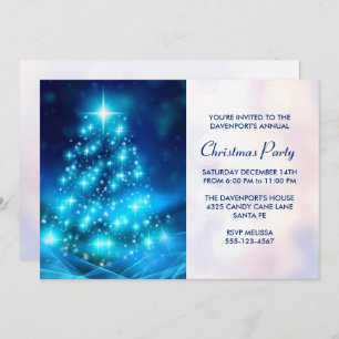 Modern Electric Blue Christmas Tree Party Invitation