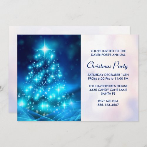 Modern Electric Blue Christmas Tree Party Invitation