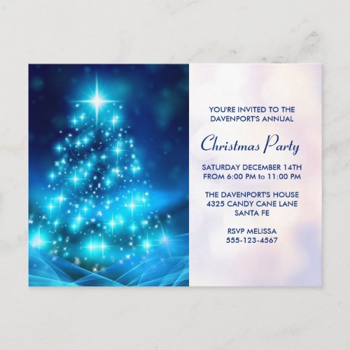 Modern Electric Blue Christmas Tree Party Invite