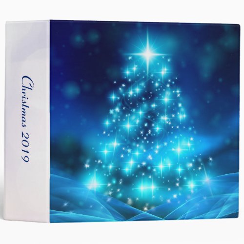 Modern Electric Blue Christmas Tree with Lights 3 Ring Binder