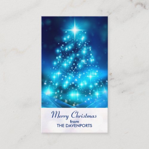 Modern Electric Blue Christmas Tree with Lights Business Card