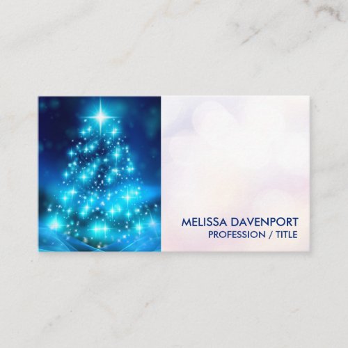Modern Electric Blue Christmas Tree with Lights Business Card