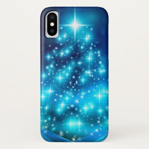 Modern Electric Blue Christmas Tree with Lights iPhone X Case