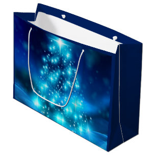 Modern Electric Blue Christmas Tree with Lights Large Gift Bag