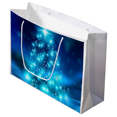 Modern Electric Blue Christmas Tree with Lights Large Gift Bag