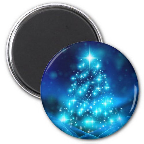 Modern Electric Blue Christmas Tree with Lights Magnet