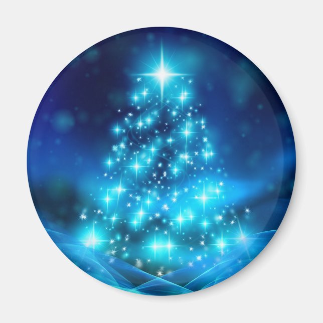 Modern Electric Blue Christmas Tree with Lights Magnet (Front)