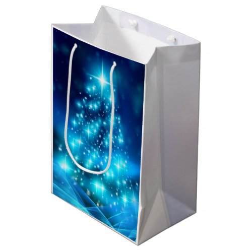 Modern Electric Blue Christmas Tree with Lights Medium Gift Bag