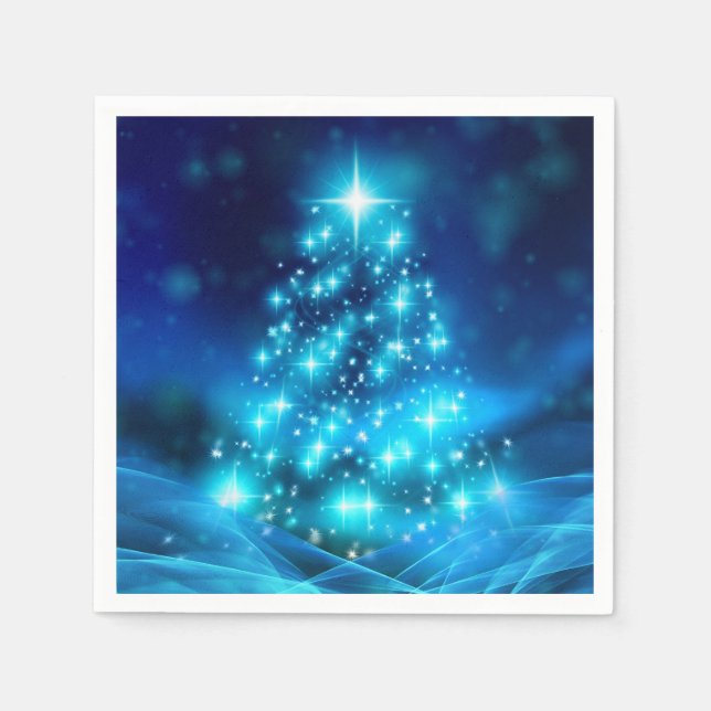 Modern Electric Blue Christmas Tree with Lights Napkins (Front)