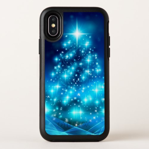Modern Electric Blue Christmas Tree with Lights OtterBox Symmetry iPhone X Case