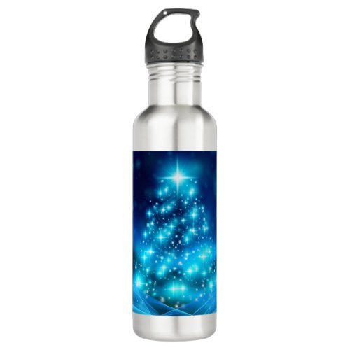 Modern Electric Blue Christmas Tree with Lights Stainless Steel Water Bottle