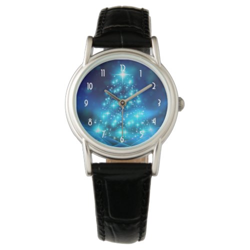 Modern Electric Blue Christmas Tree with Lights Watch