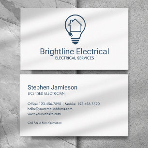 Modern Electrical Contractor Blue White Minimal Business Card