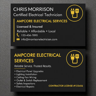Modern Electrician Branding Black Yellow Business Card