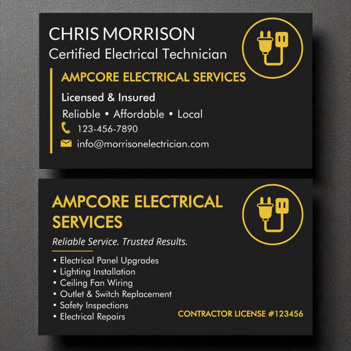 Modern Electrician Branding Black Yellow Business Card