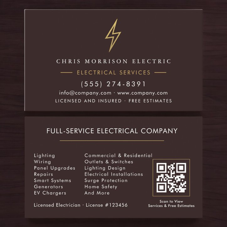 Modern Electrician Company Contractor QR Code Business Card