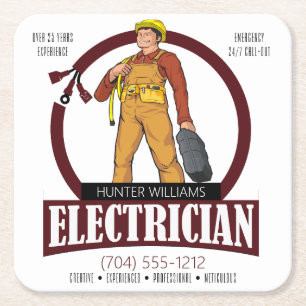 Modern Electrician Contractor Marketing Outlet Square Paper Coaster
