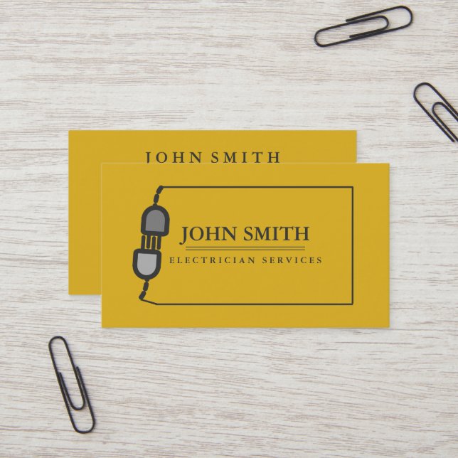 Modern Electrician Extension Cord Logo Black  Business Card (Front/Back In Situ)