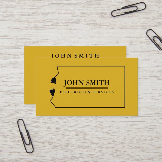 Modern Electrician Extension Cord Logo Black  Business Card (Front/Back In Situ)