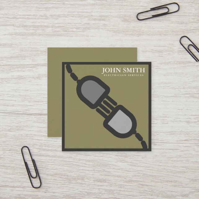 Modern Electrician Extension Cord Logo  Square Business Card (Front/Back In Situ)