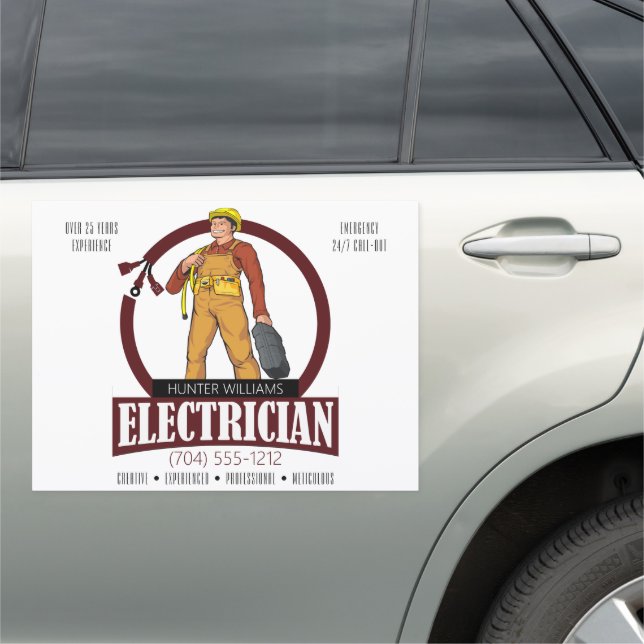Modern Electrician Handyman Lighting Promotional Car Magnet (In Situ)