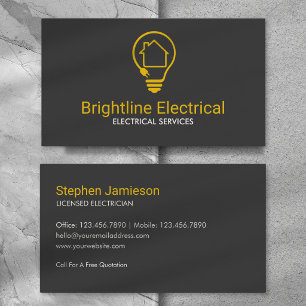 Modern Electrician Lightbulb Black Gold Minimal Business Card