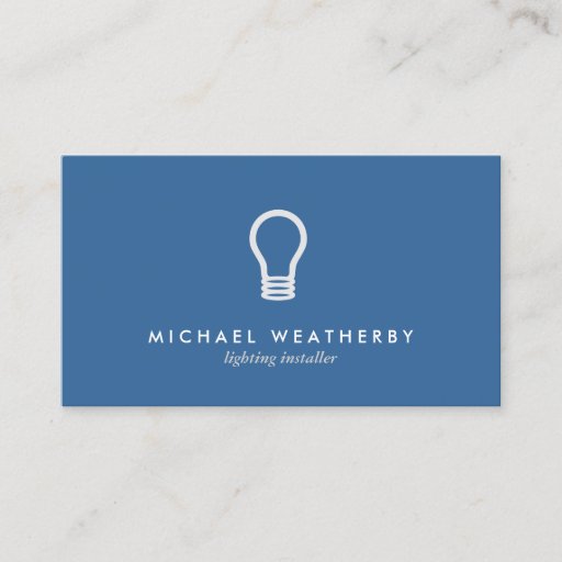 Customizable MODERN ELECTRICIAN LOGO LIGHTBULB on BLUE Business Card Template