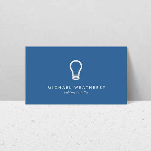 MODERN ELECTRICIAN LOGO LIGHTBULB on BLUE Business Cards
