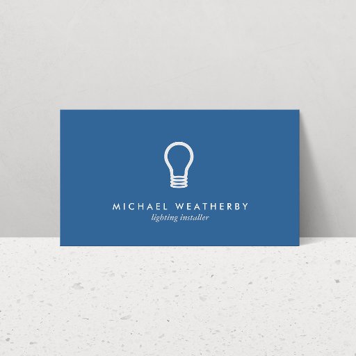 Customizable MODERN ELECTRICIAN LOGO LIGHTBULB on BLUE Business Cards