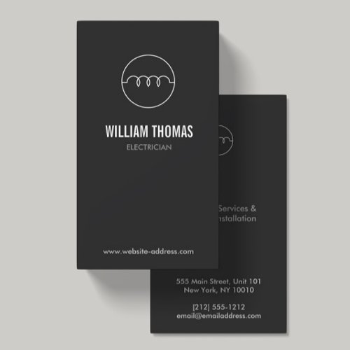 MODERN ELECTRICIAN LOGO on DK GRAY Business Card Template