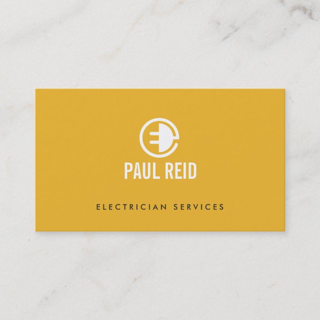 Modern Electrician Logo Yellow Business Card (Front)