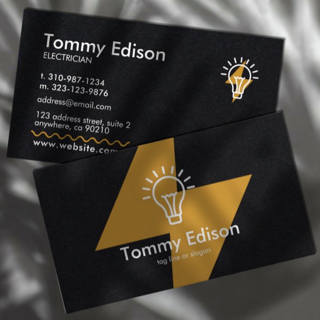 Modern Electrician Minimalist Black Business Cards (Creator Uploaded)