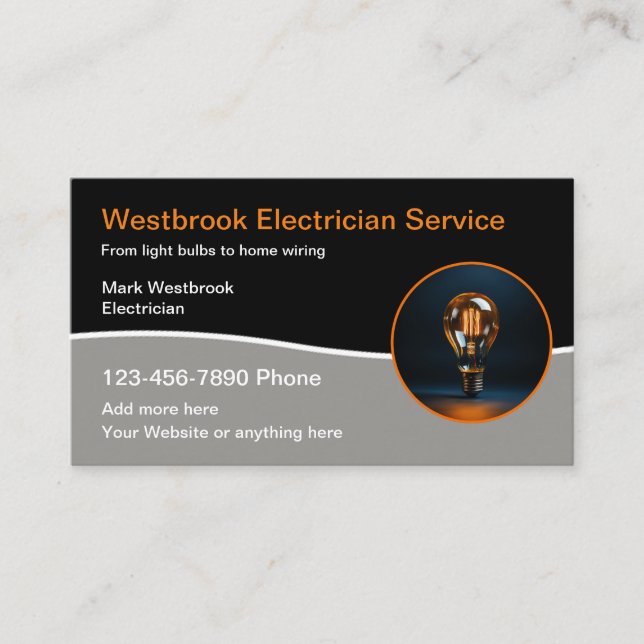 Modern Electrician Service Lightbulb Business Card (Front)
