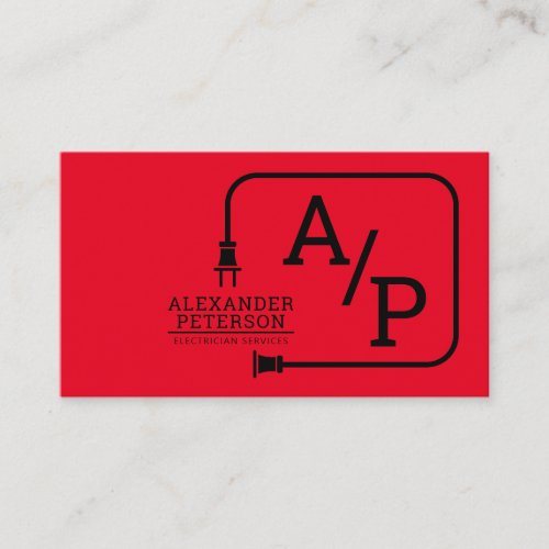 Modern Electrician Service Red Black Logo Business Card