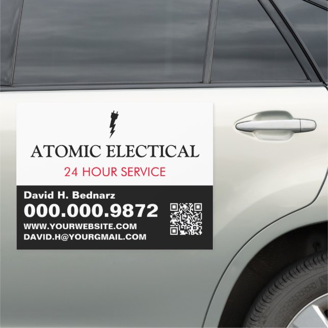 Modern Electrician Simple Black And White Car Magnet (In Situ)