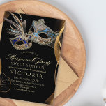 Modern Elegan Black Gold Masquerade 16th Birthday  Invitation<br><div class="desc">Stylish modern Masquerade party invitation. Elegant handwritten calligraphy combined with a modern font on a dark black background complement each other and look harmonious at the same time.</div>